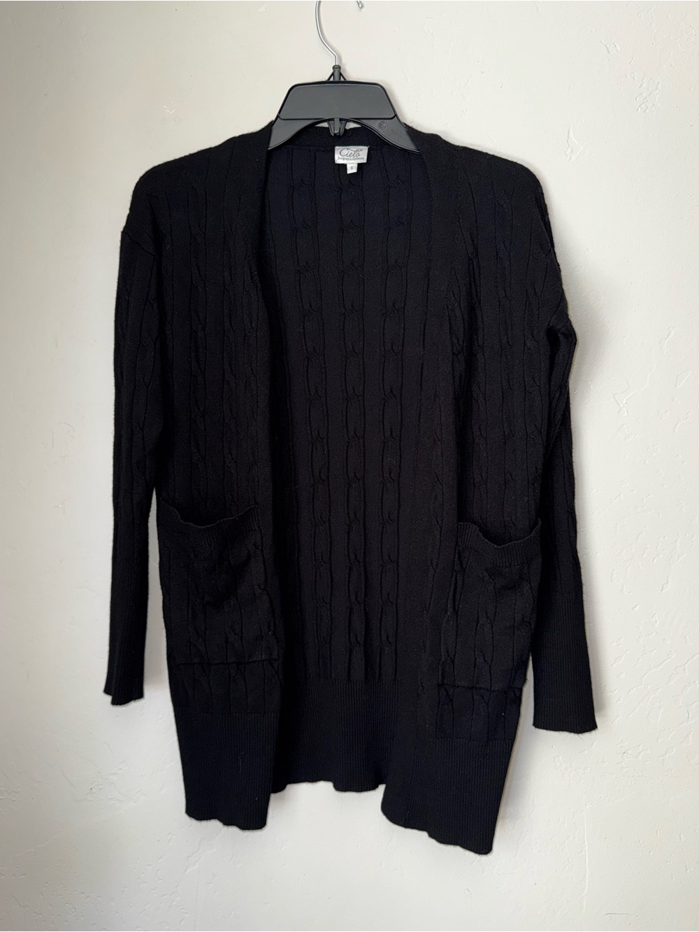 Cielo Black Cable-Knit Open Cardigan